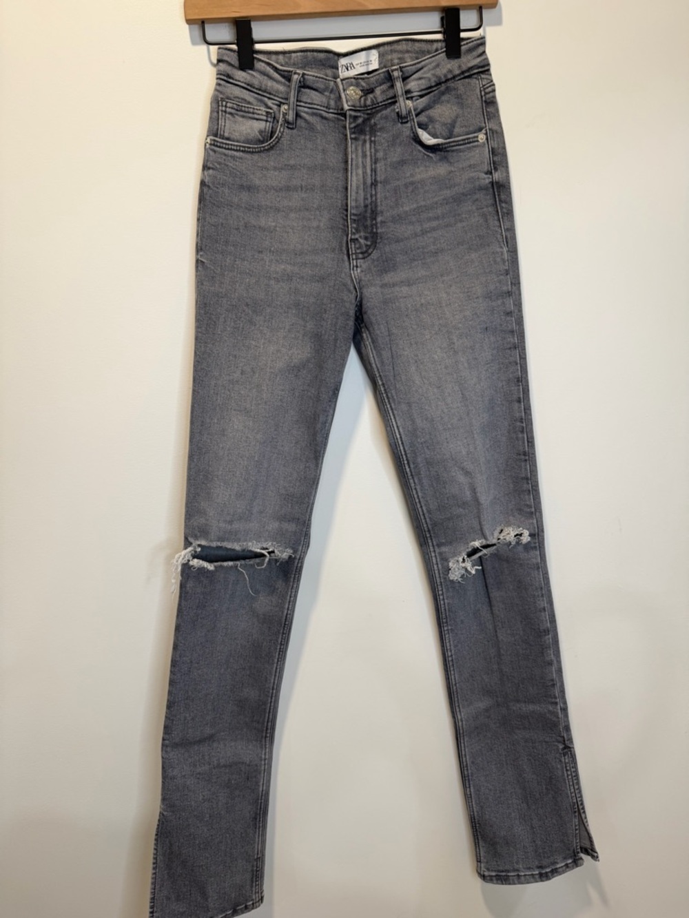 Zara High-Rise Distressed Skinny Jeans - Gray